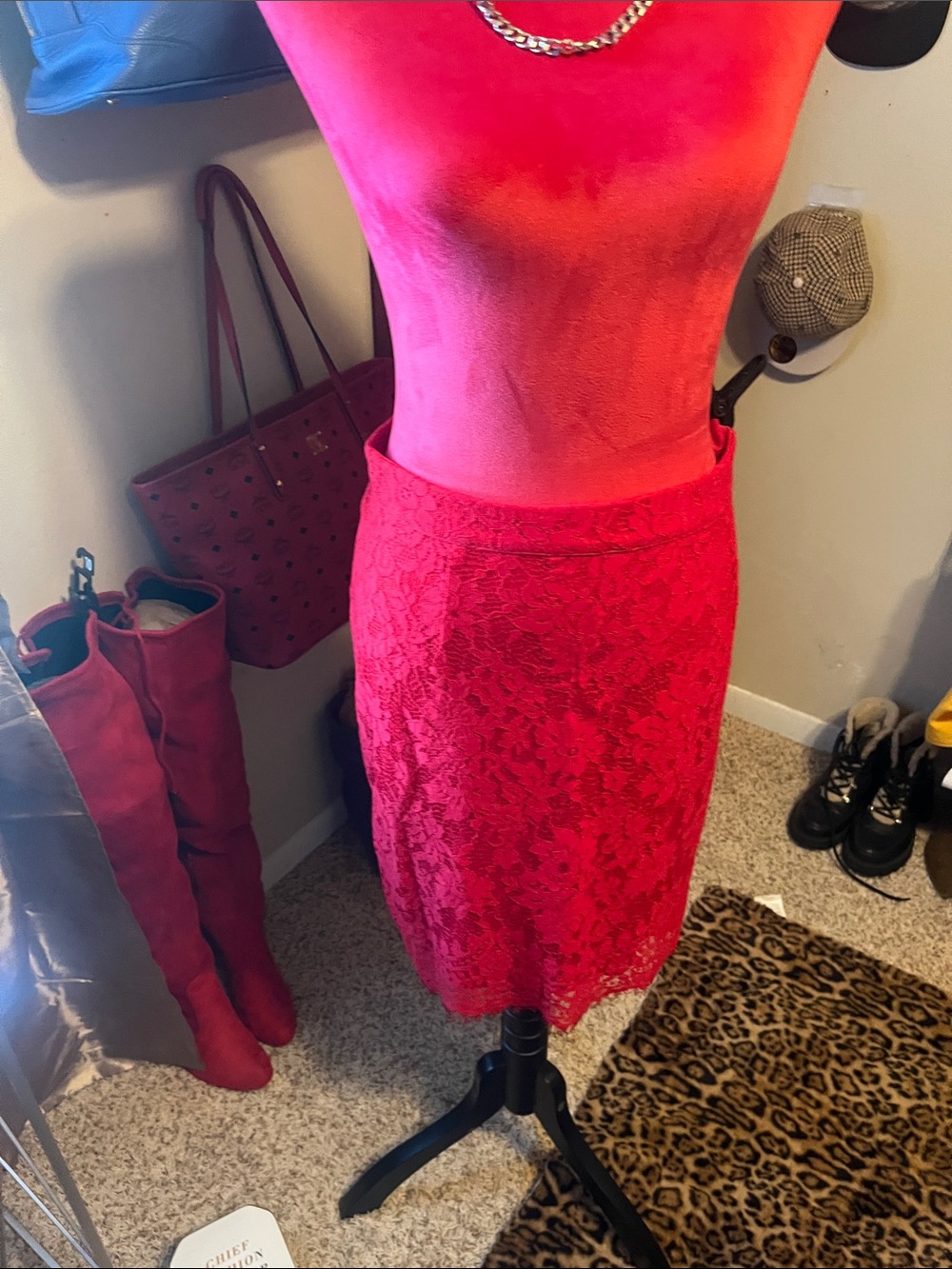 Red Lace Pencil Skirt - Classic Feminine Style